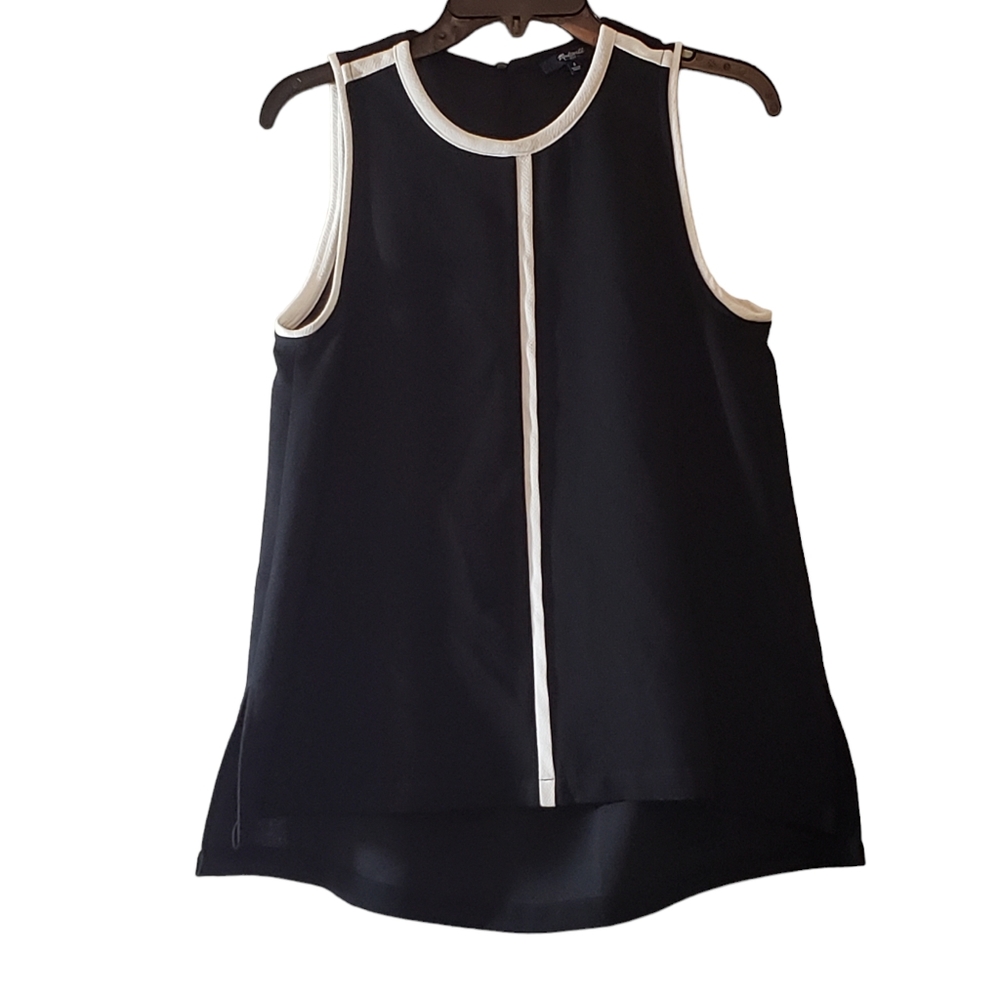 Madewell Crepe Canal Tank Top black with white contrasting detailing, size small